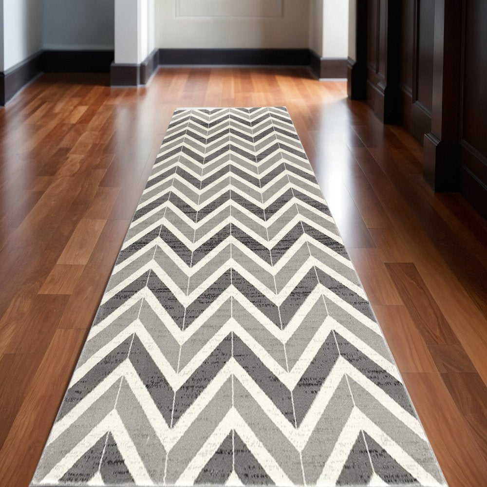 10' Gray Chevron Power Loom Runner Rug