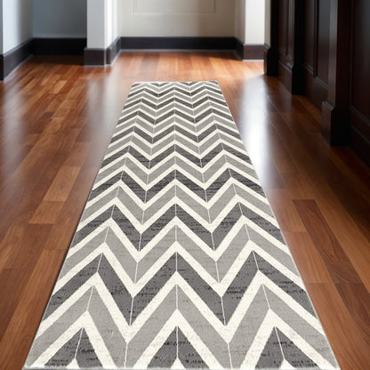 2' X 4' Gray And Ivory Chevron Distressed Area Rug