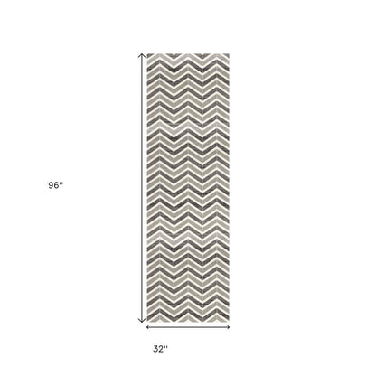 20' Gray And Ivory Chevron Distressed Runner Rug