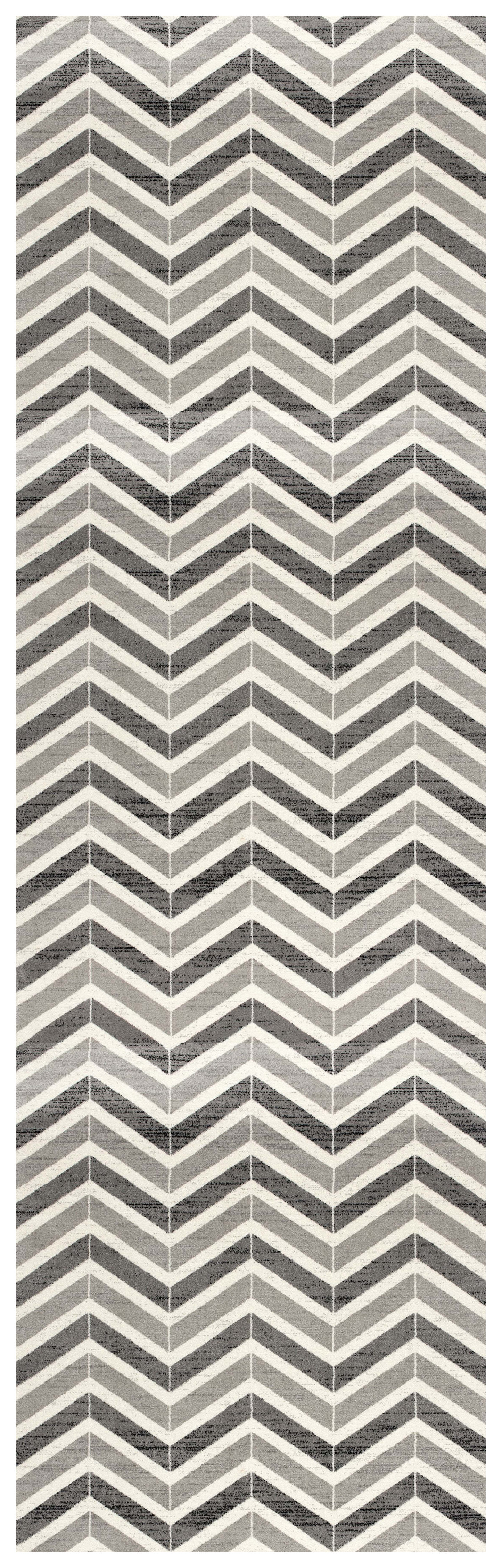 2' X 4' Gray And Ivory Chevron Distressed Area Rug
