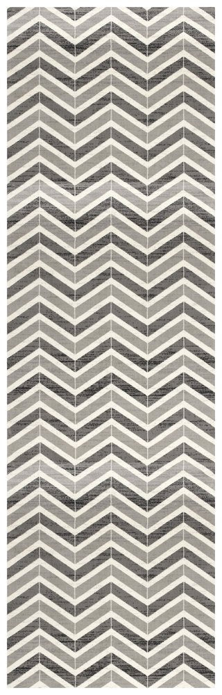 20' Gray And Ivory Chevron Distressed Runner Rug