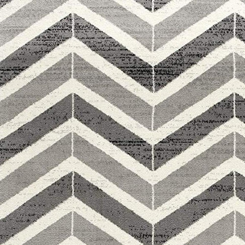 20' Gray And Ivory Chevron Distressed Runner Rug