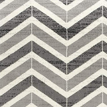 20' Gray And Ivory Chevron Distressed Runner Rug