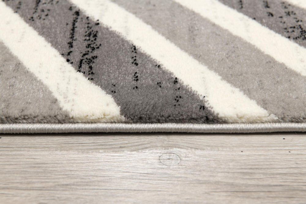 20' Gray And Ivory Chevron Distressed Runner Rug