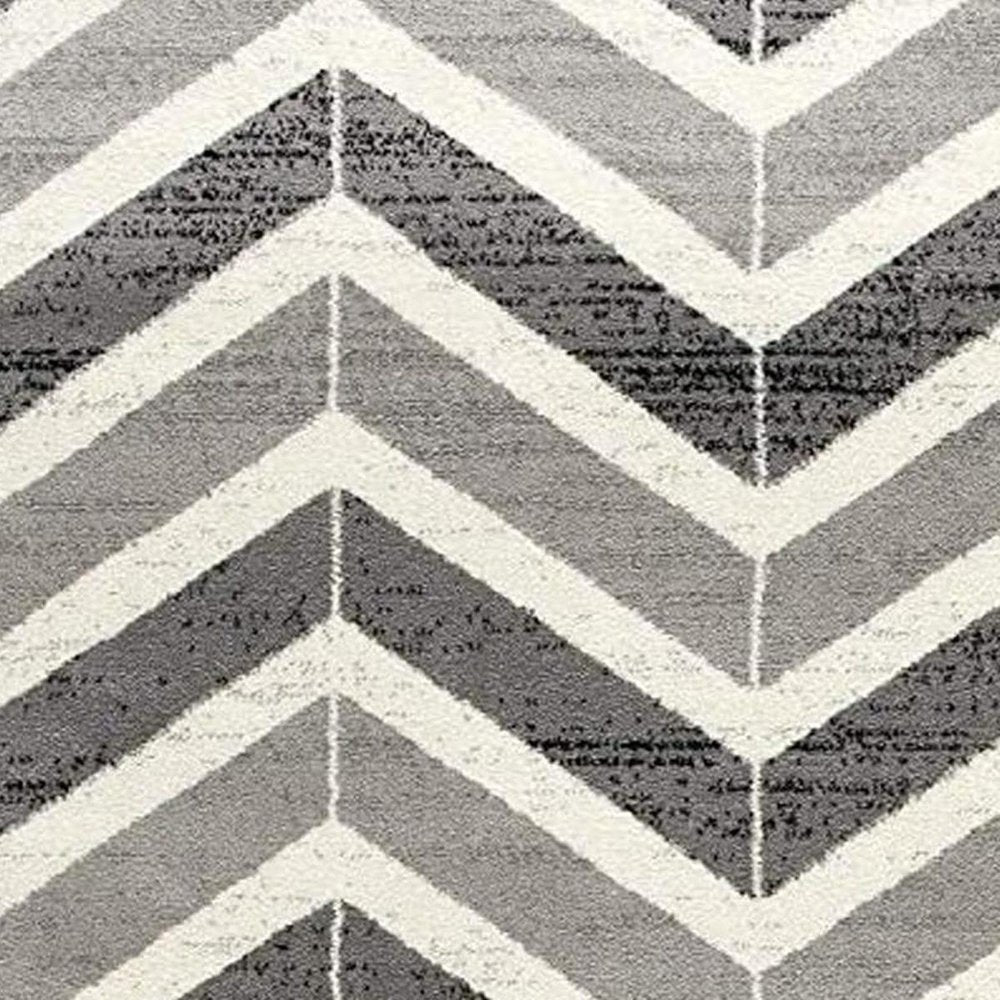 20' Gray And Ivory Chevron Distressed Runner Rug