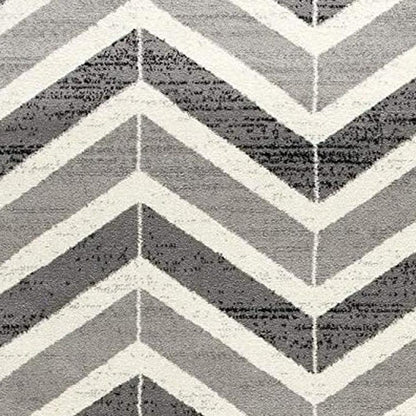 20' Gray And Ivory Chevron Distressed Runner Rug