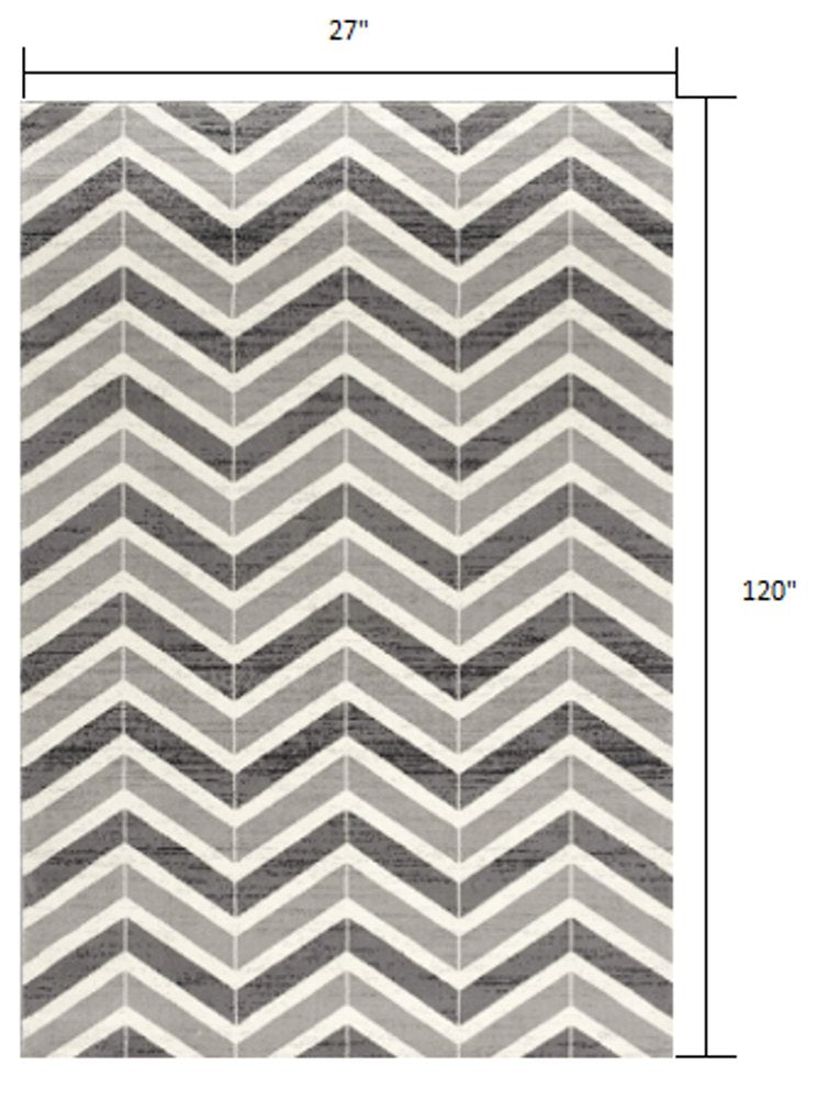 2' X 4' Gray And Ivory Chevron Distressed Area Rug