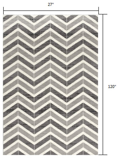 2' X 4' Gray And Ivory Chevron Distressed Area Rug