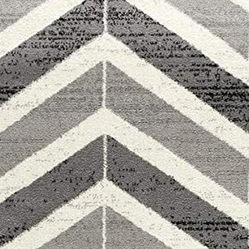 3' X 5' Gray And Ivory Chevron Distressed Area Rug