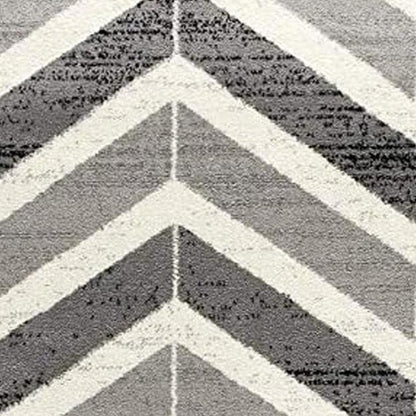 20' Gray And Ivory Chevron Distressed Runner Rug