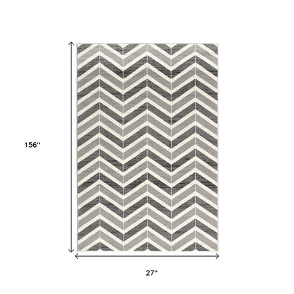 2' X 4' Gray And Ivory Chevron Distressed Area Rug