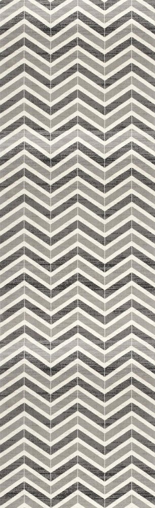 20' Gray And Ivory Chevron Distressed Runner Rug