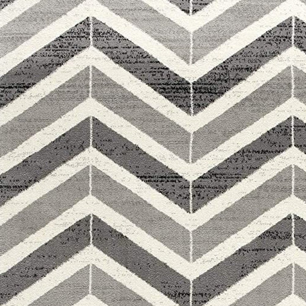 3' X 5' Gray And Ivory Chevron Distressed Area Rug