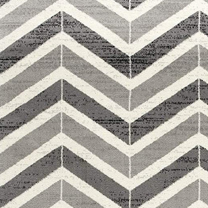 20' Gray And Ivory Chevron Distressed Runner Rug