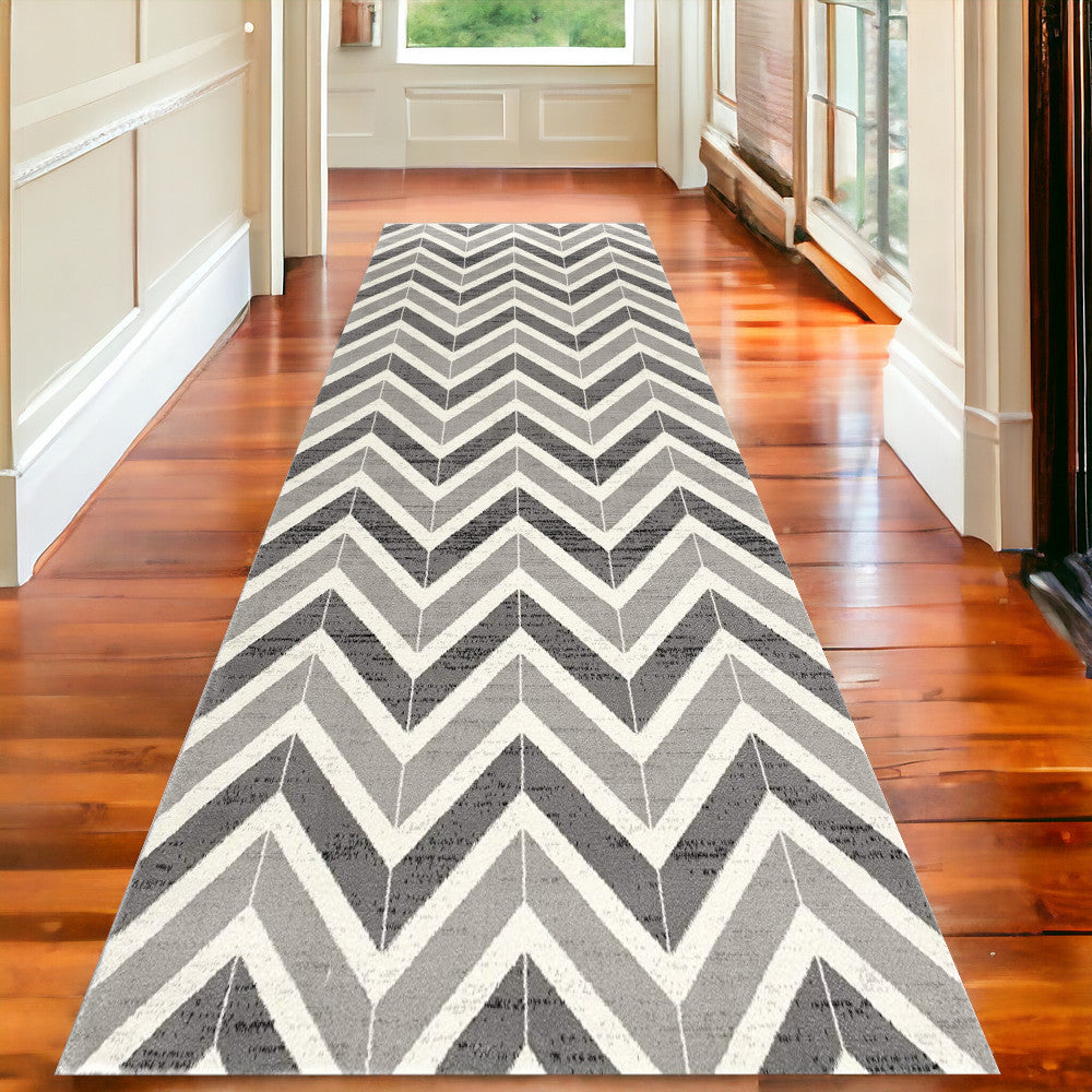 10' Gray Chevron Power Loom Runner Rug