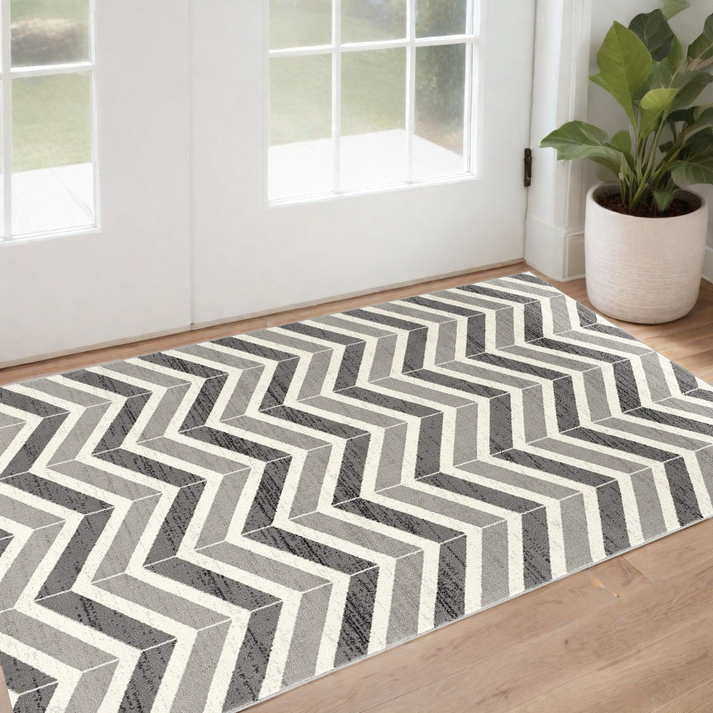 10' Gray Chevron Power Loom Runner Rug