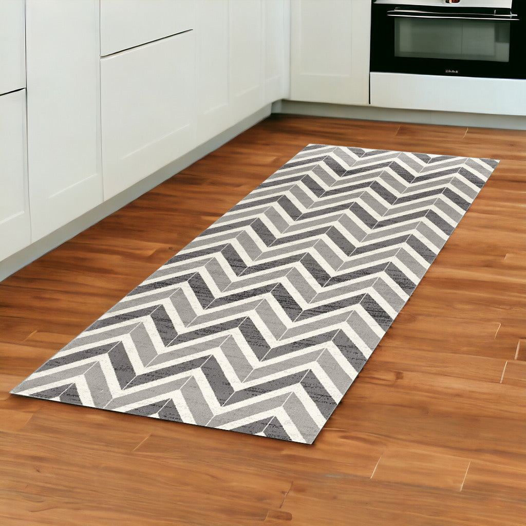 10' Gray Chevron Power Loom Runner Rug