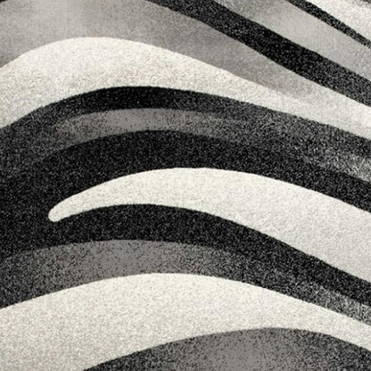 10' Black Gray and White Marble Power Loom Runner Rug