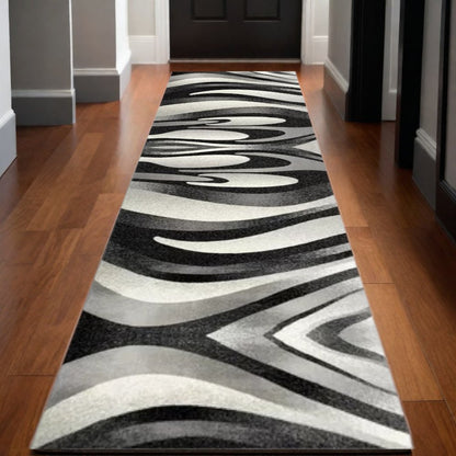 20' Black And Gray Abstract Runner Rug
