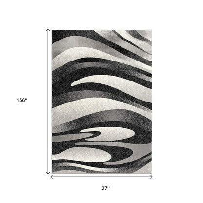 10' Black Gray and White Marble Power Loom Runner Rug