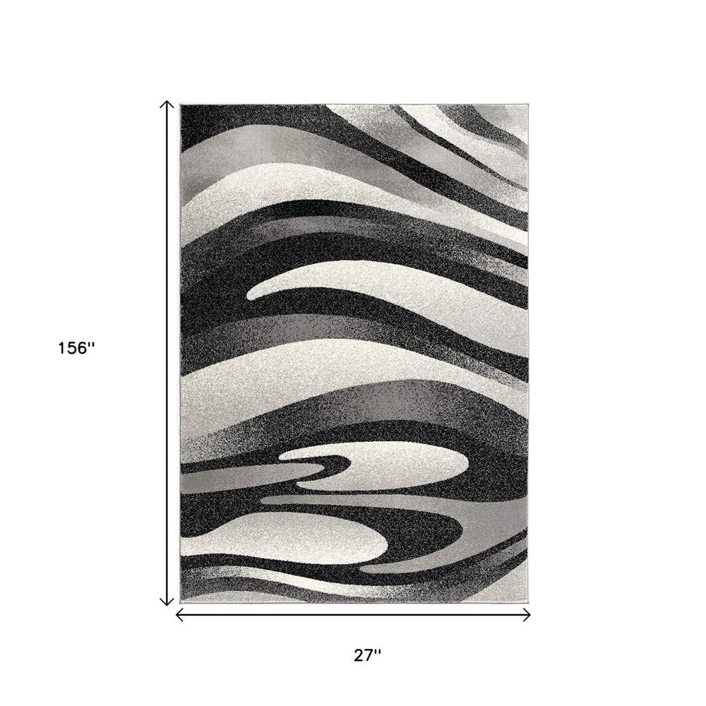 20' Black And Gray Abstract Runner Rug