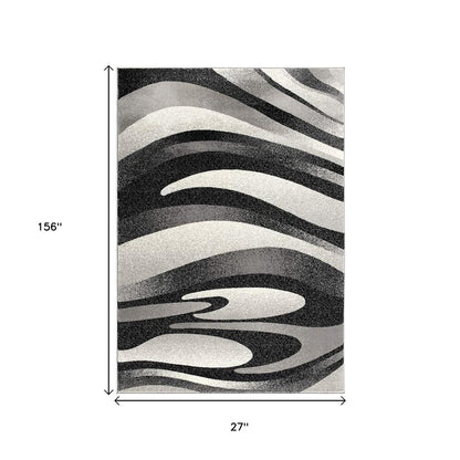 20' Black And Gray Abstract Runner Rug