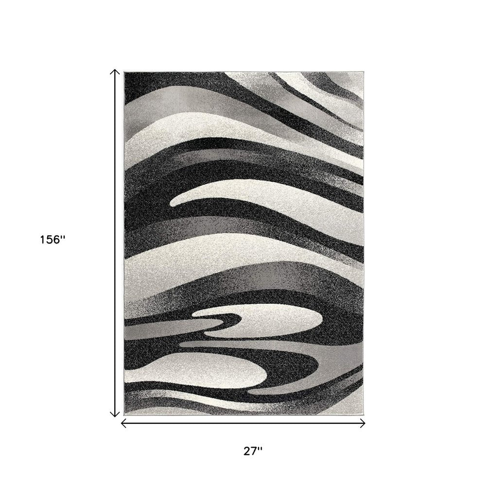 10' Black Gray and White Marble Power Loom Runner Rug