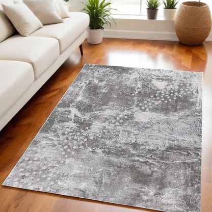 6' X 9' Gray And Ivory Abstract Shag Area Rug
