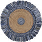 6' Beige And Blue Abstract Geometric Hand Woven Round Rug