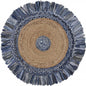 6' Beige And Blue Abstract Geometric Hand Woven Round Rug