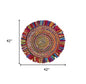 4' Rainbow Abstract Geometric Hand Woven Round Rug With Fringe