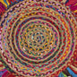 4' Rainbow Abstract Geometric Hand Woven Round Rug With Fringe