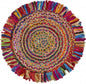 4' Rainbow Abstract Geometric Hand Woven Round Rug With Fringe