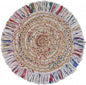 4' Blue And White Abstract Geometric Hand Woven Round Rug