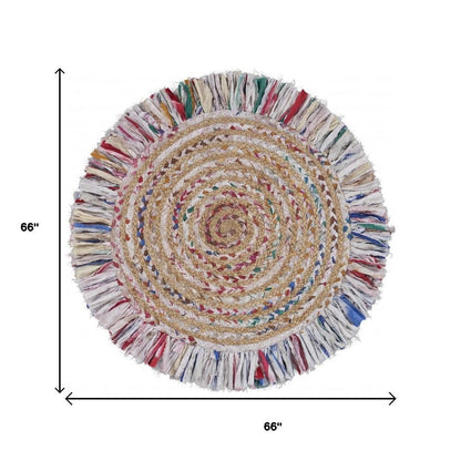 4' Blue And White Abstract Geometric Hand Woven Round Rug