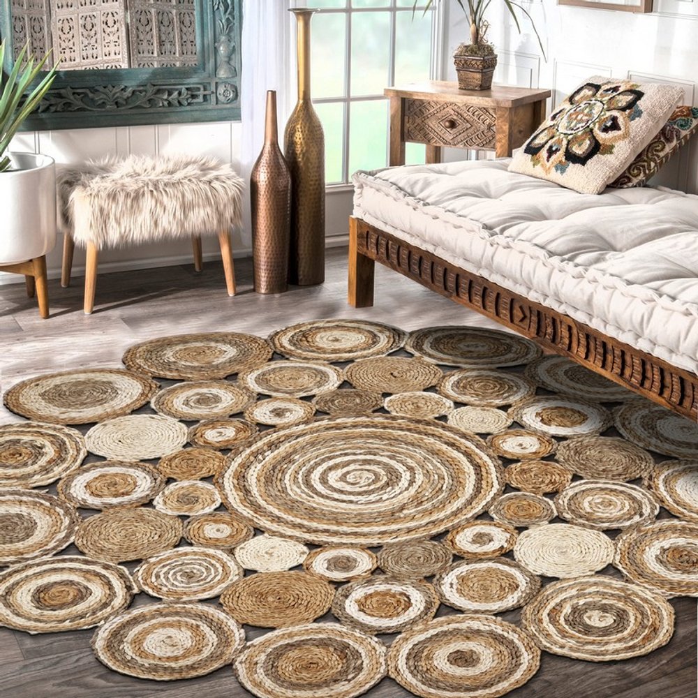 8' Natural Jute Hand Braided Round Rug