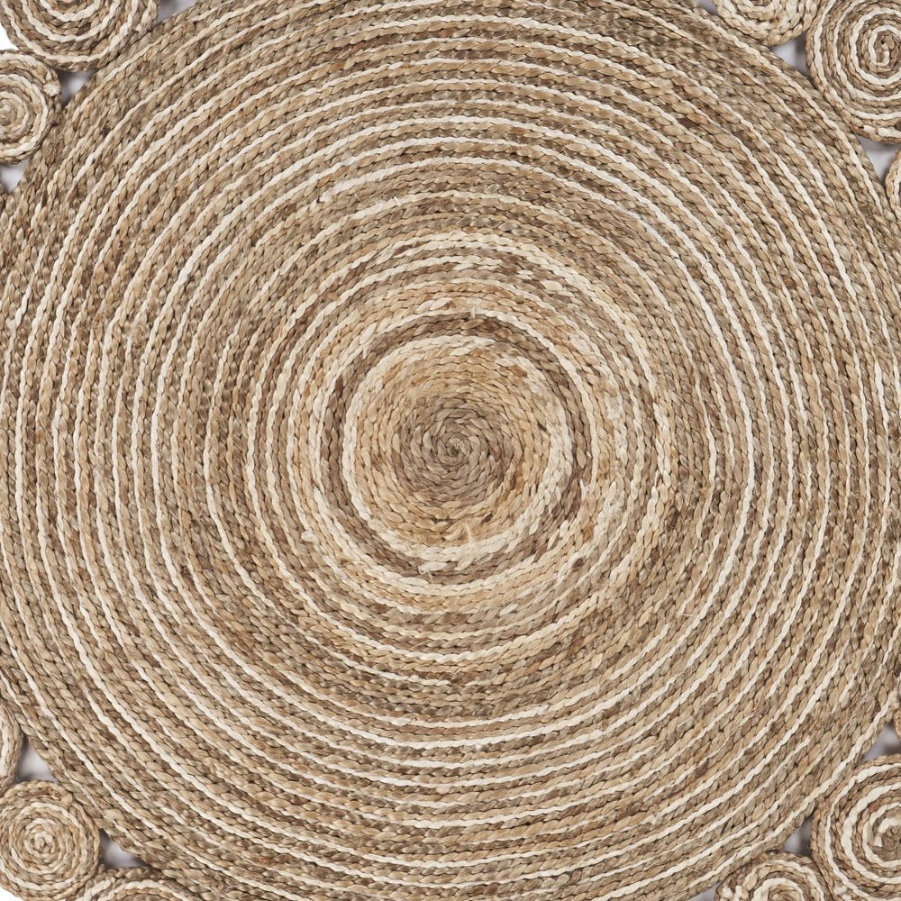 5' X 5' Beige Jute Abstract Geometric Hand Braided Area Rug