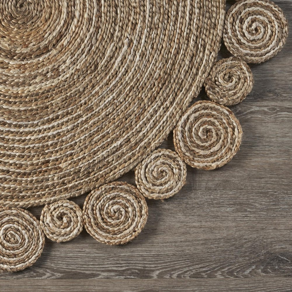 6' Beige Jute Hand Braided Round Rug