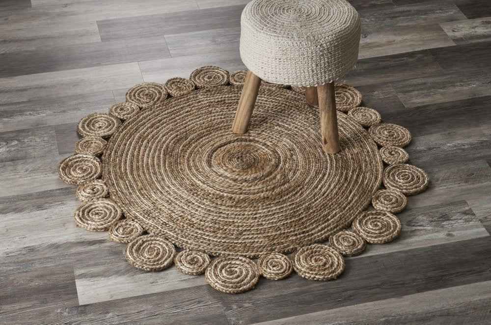 5' X 5' Beige Jute Abstract Geometric Hand Braided Area Rug