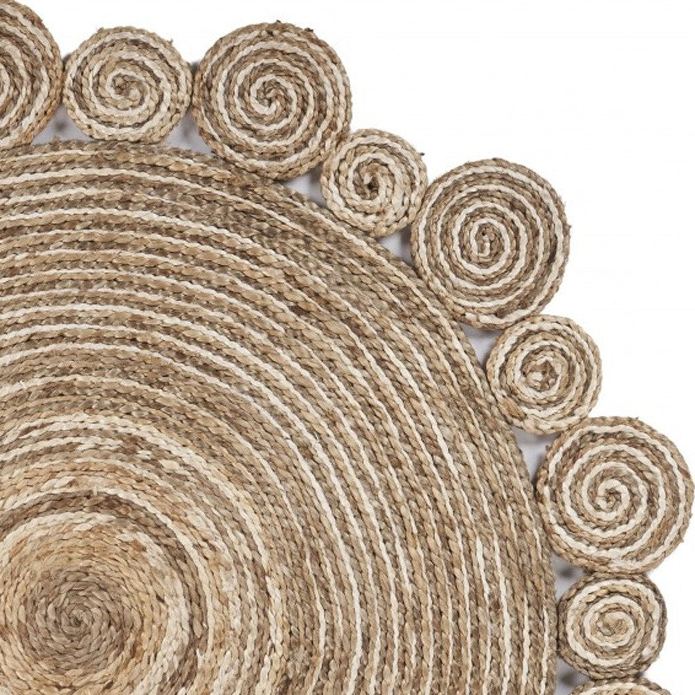 5' X 5' Beige Jute Abstract Geometric Hand Braided Area Rug