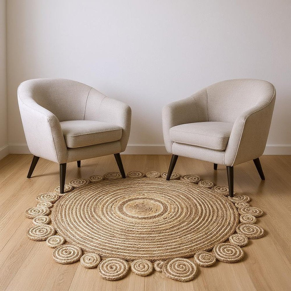 5' X 5' Beige Jute Abstract Geometric Hand Braided Area Rug