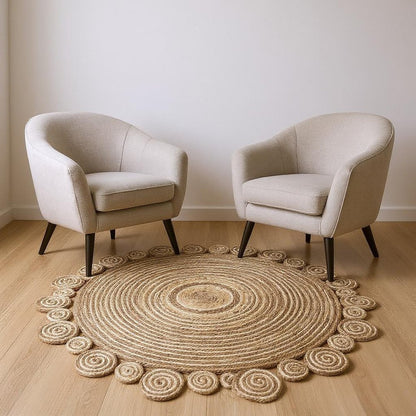 5' X 5' Beige Jute Abstract Geometric Hand Braided Area Rug