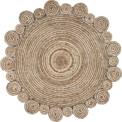 5' X 5' Beige Jute Abstract Geometric Hand Braided Area Rug