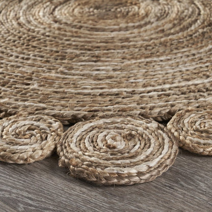 5' X 5' Beige Jute Abstract Geometric Hand Braided Area Rug