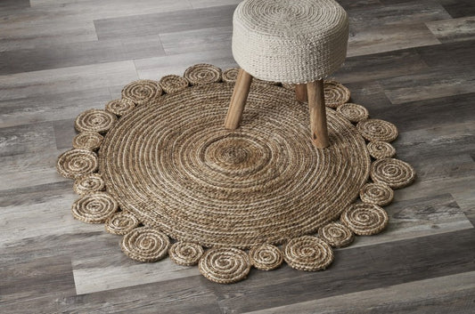 6' Beige Jute Hand Braided Round Rug