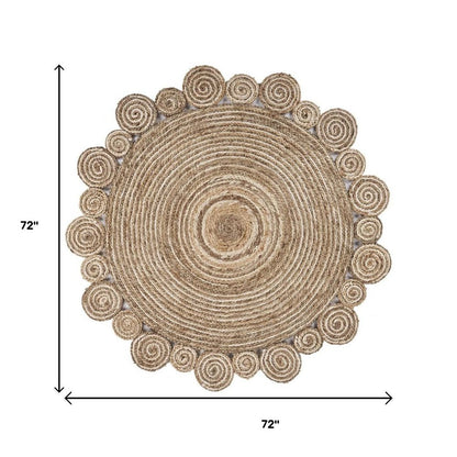 6' Beige Jute Hand Braided Round Rug