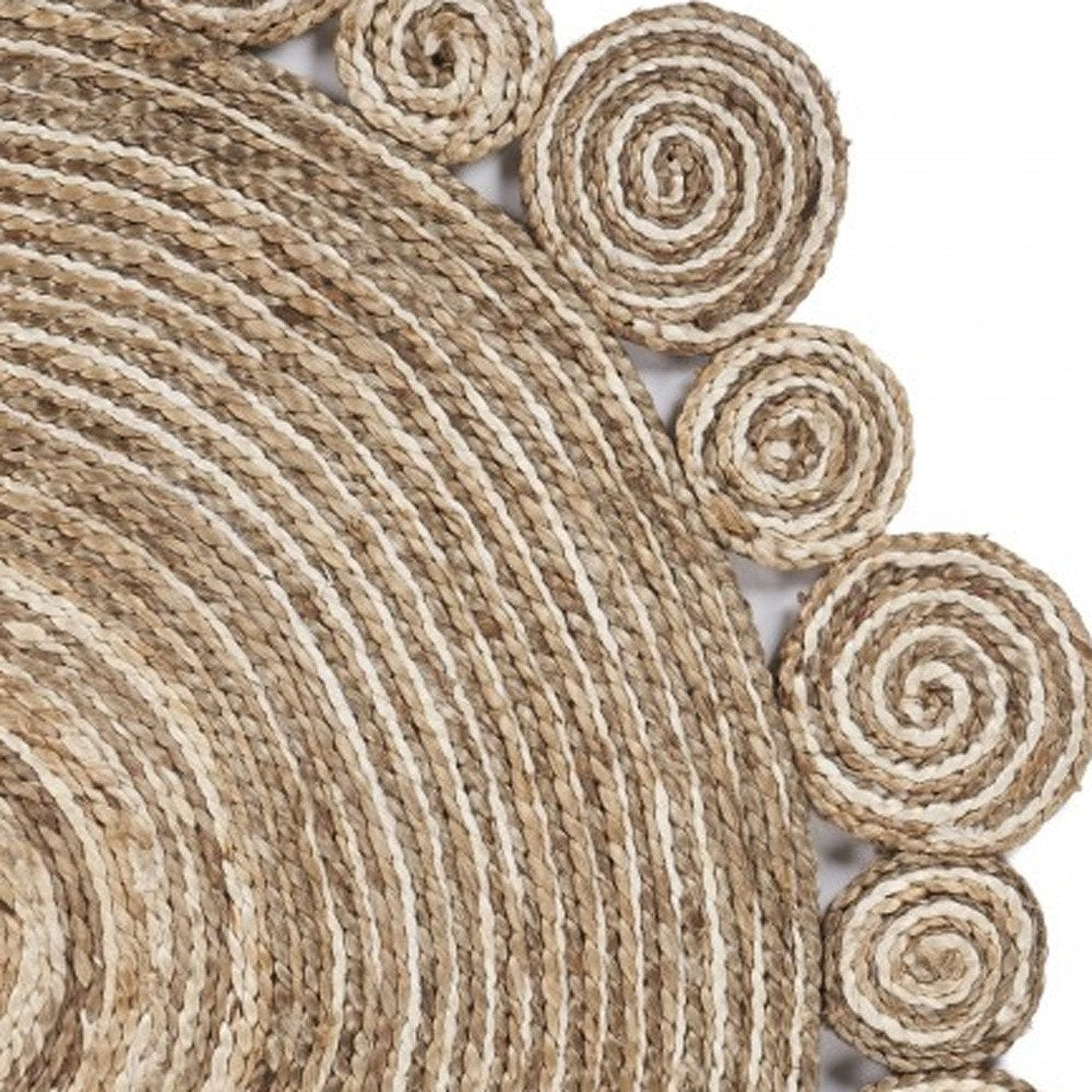 6' Beige Jute Hand Braided Round Rug