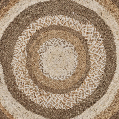 5' Beige Jute Abstract Geometric Hand Braided Round Rug
