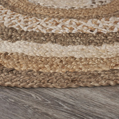 5' Beige Jute Abstract Geometric Hand Braided Round Rug