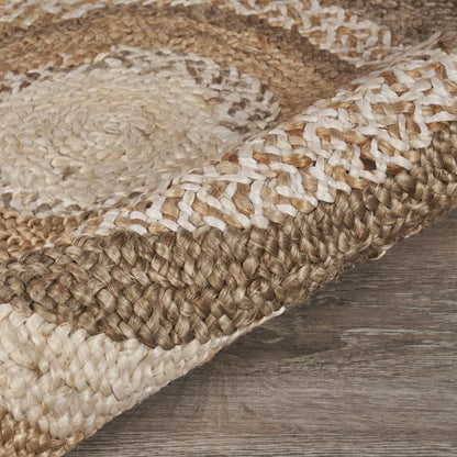 5' Beige Jute Abstract Geometric Hand Braided Round Rug